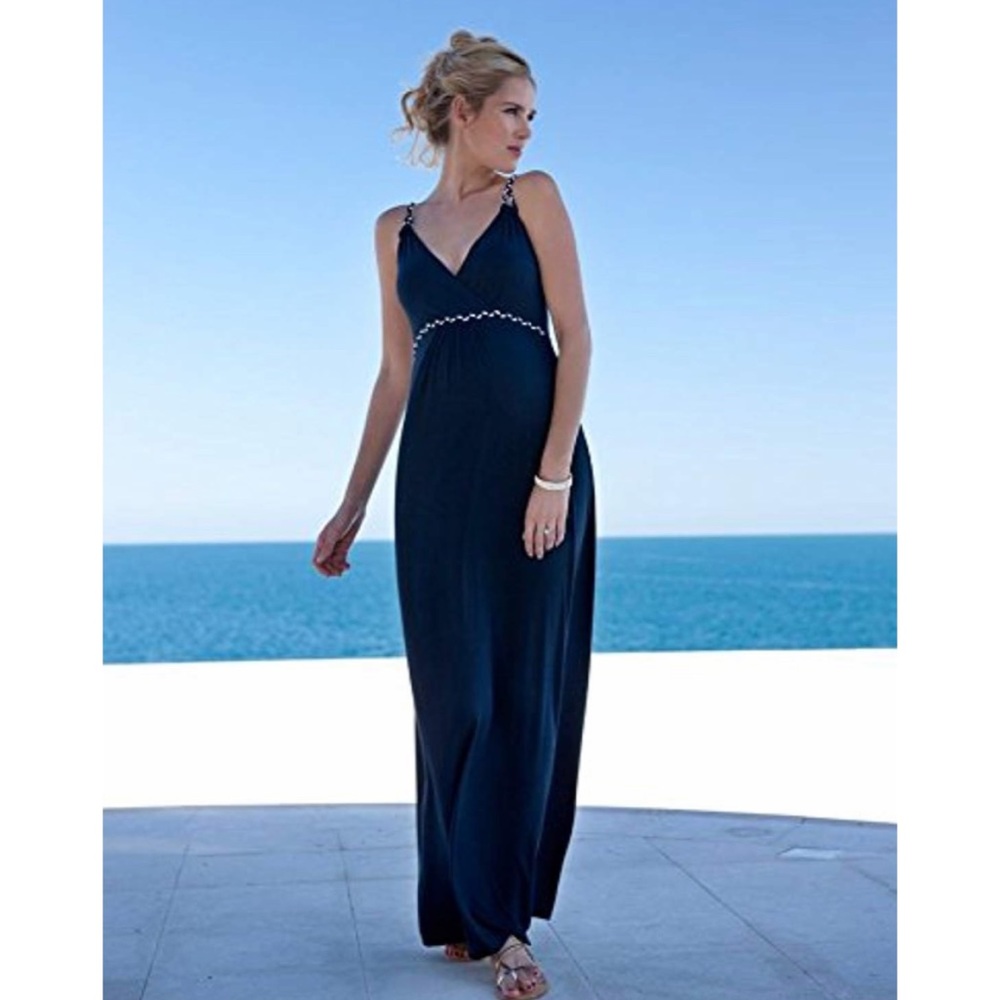 Serephine navy braided strap maxi dress maternity